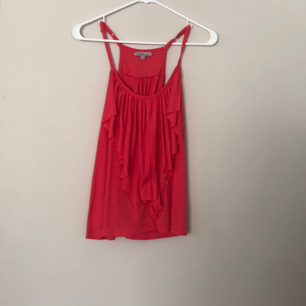 Coral ruffle tank